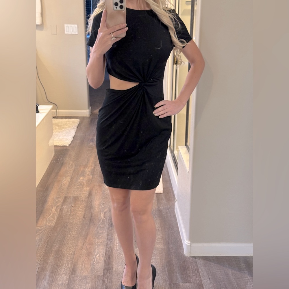 Black open side day dress. Size S